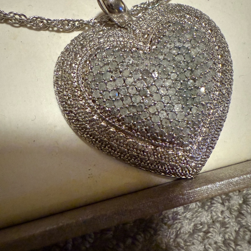 Elegant Silver diamond Heart Pendant Necklace